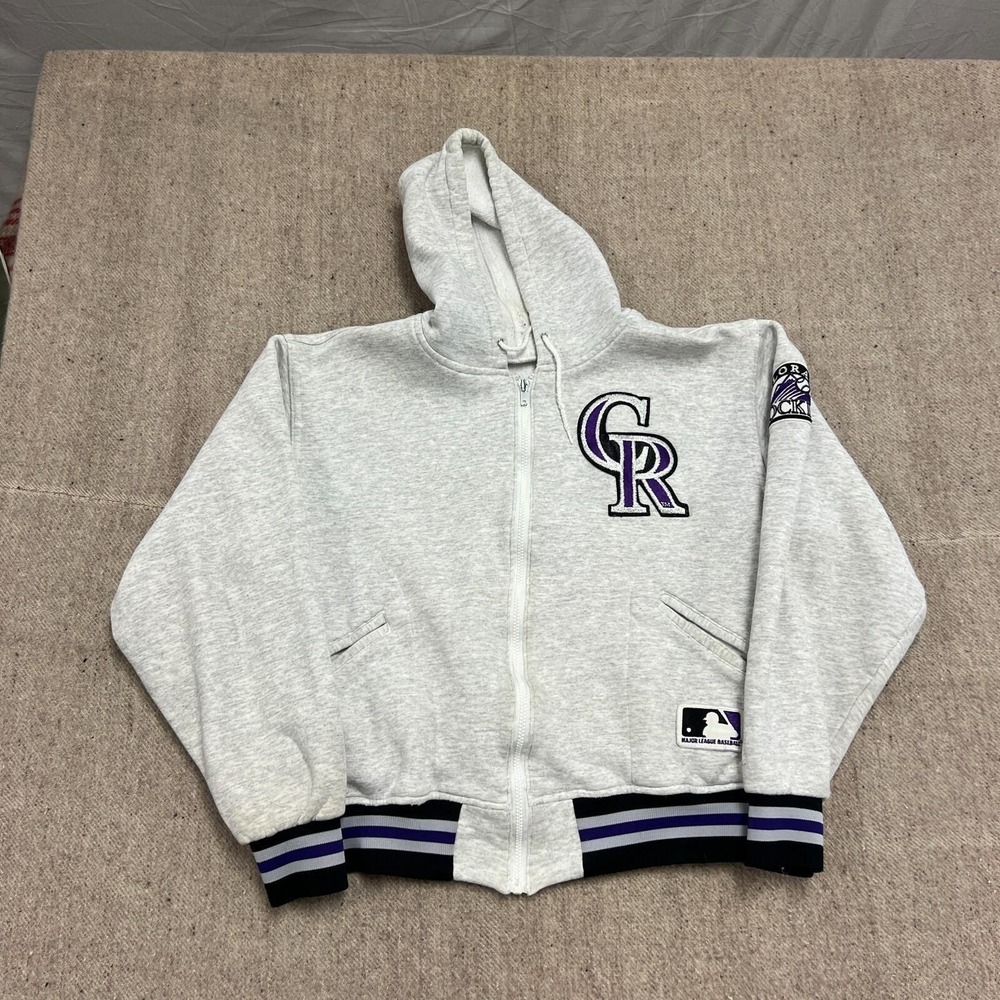 Vintage Colorado Rockies Hoodie Mens Large Gray 1990s USA Zip Up MLB